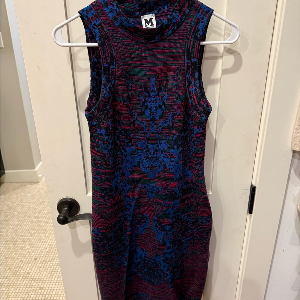 M by Missoni Blue and Red Patterned Midi Dress